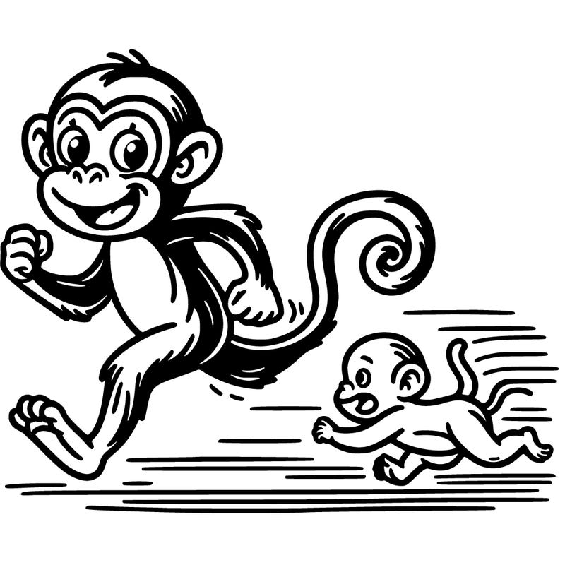 monkey running from baby