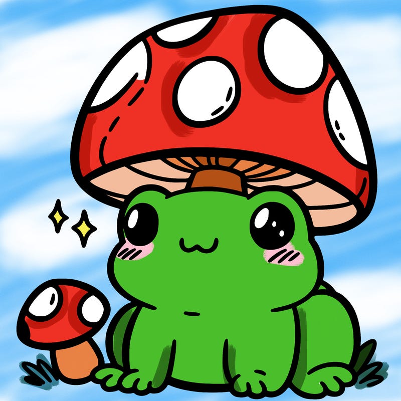 a cute frog with a mushroom hat