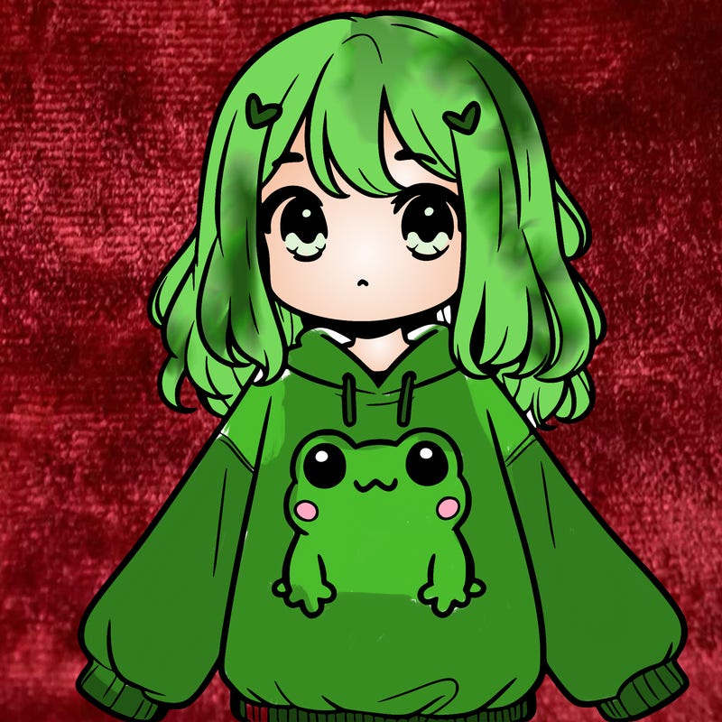 girl wearing frogging sweatshirt