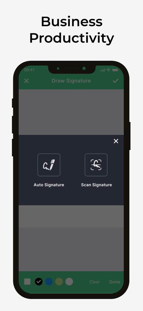 Signature Maker - SignHub - SignHub mobile app screen displaying options for auto signature and scan signature