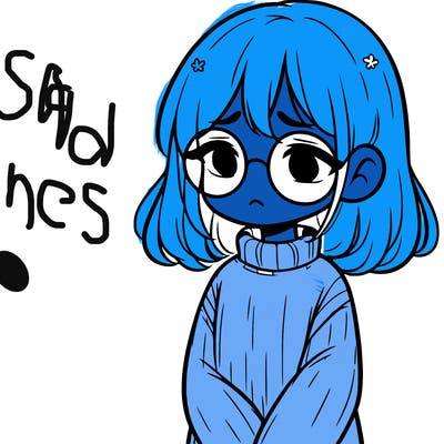 sad girl with glasses in a sweater