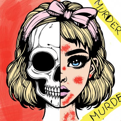 realistic girl with half skull mask