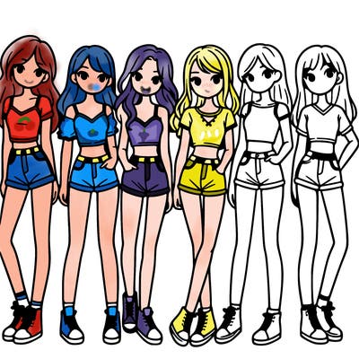 a group of girls wearing crop tops and shorts