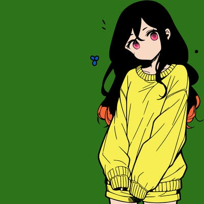 manga teen girl  in a sweater and baggy pants