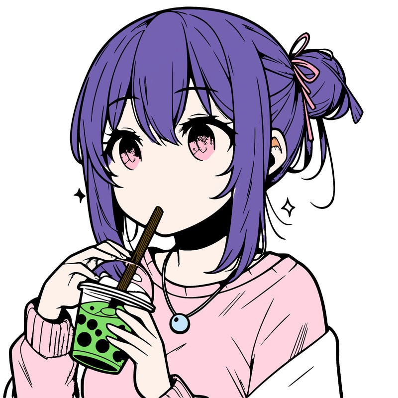 manga character drinking boba
