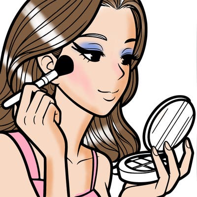 little girl putting on makeup