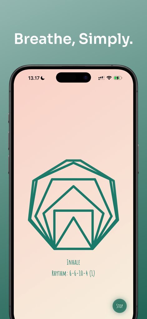 Paced Breathing - Breath Coach - Minimalist breathing app interface showing an inhale instruction and geometric visual guide