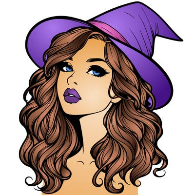 realistic witch girl with wavy hair and lips