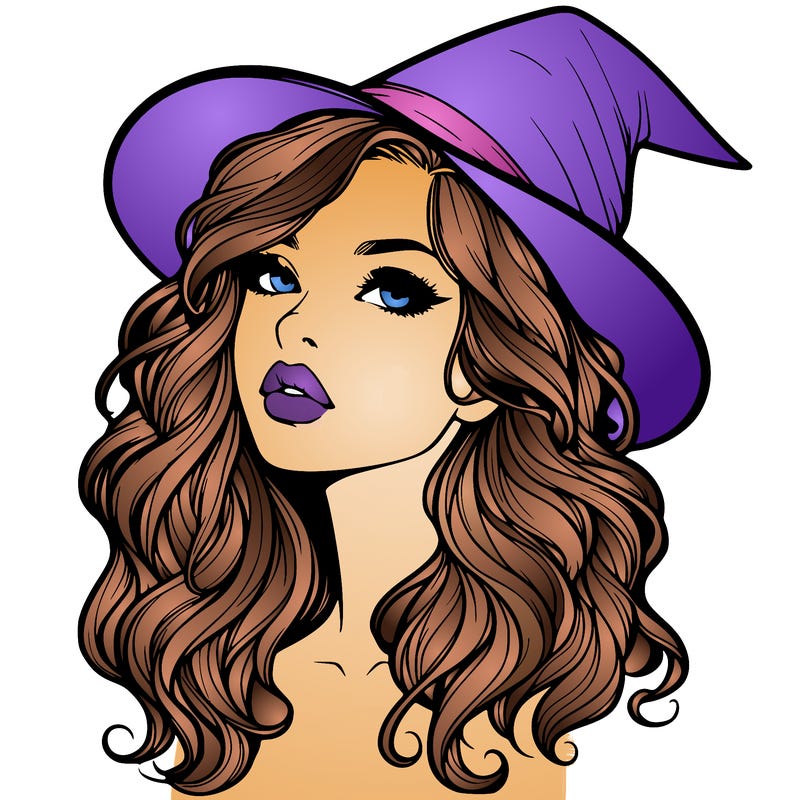 realistic witch girl with wavy hair and lips