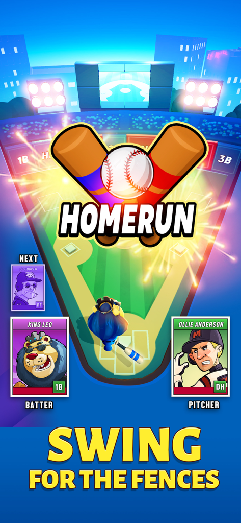 Super Hit Baseball - Super Hit Baseball arcade game screen with home run text and player character cards