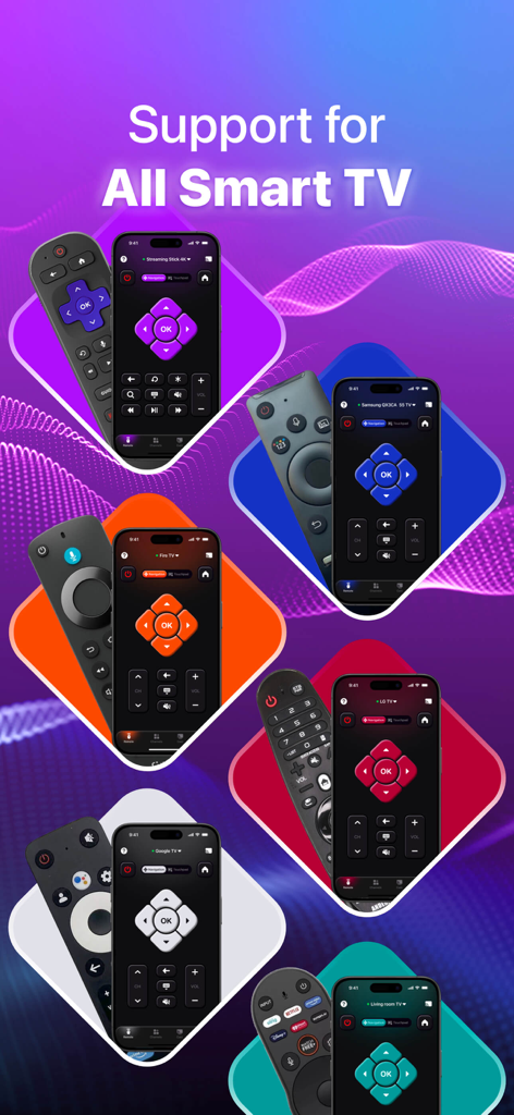 TV Remote Control Mirror Cast - Mobile app interface showing universal TV remote control compatibility with various smart TV brands