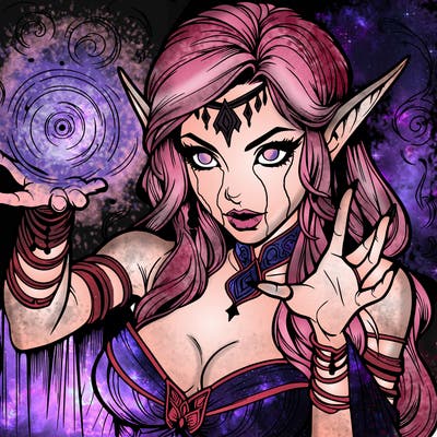 realistic scary beautiful elf sorceress casting spell