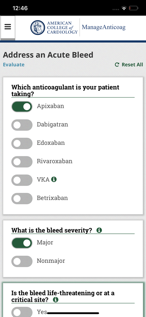 Herramienta clínica ManageAnticoag para evaluar la gravedad de la hemorragia aguda y la medicación anticoagulante
