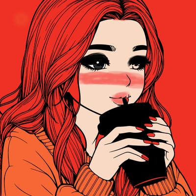 realistic girl drinking coffee