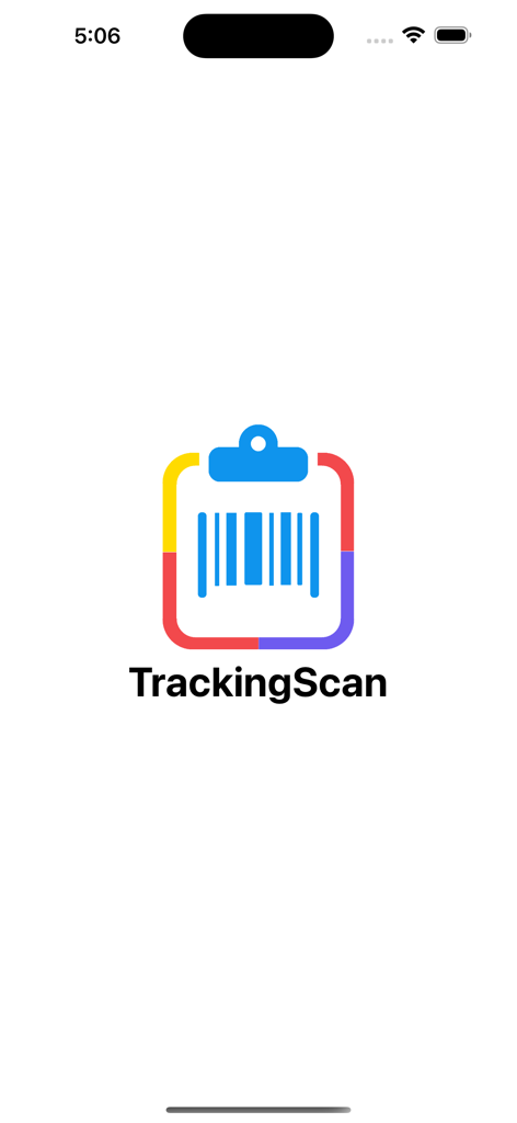 Pantalla de inicio de la aplicación TrackingScan con portapapeles y logo de código de barras