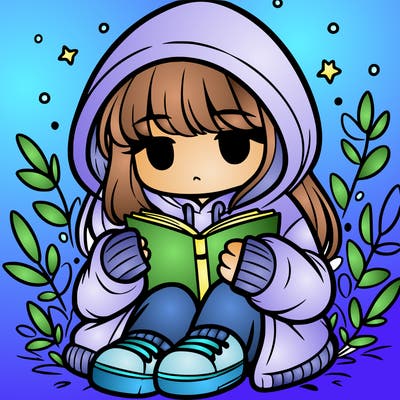 girl in oversized hoodie reading a book