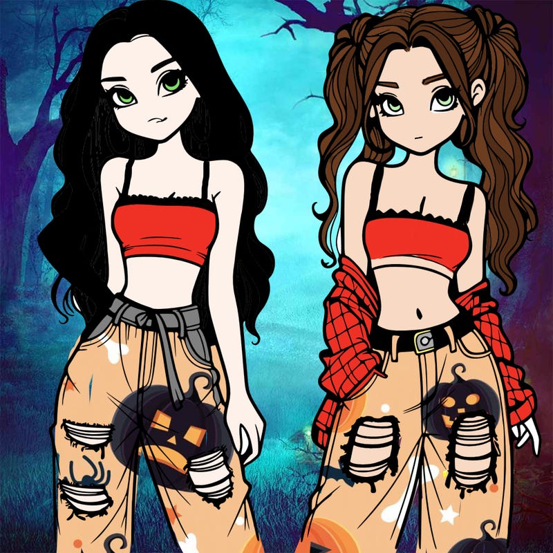 2 girls in crop tops and baggy jeans ripped