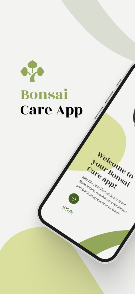 Bonsai Care App - Bonsai Care App welcome screen showing app logo and key features overview