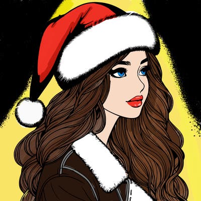 realistic girl in santa hat