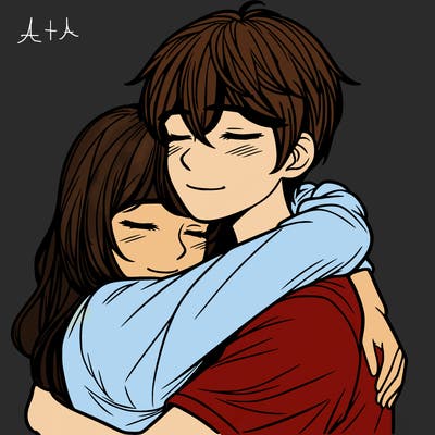 two people hugging, realistic