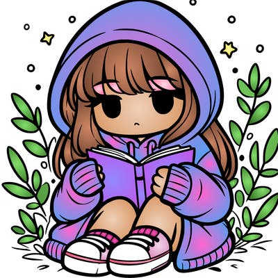 girl in oversized hoodie reading a book