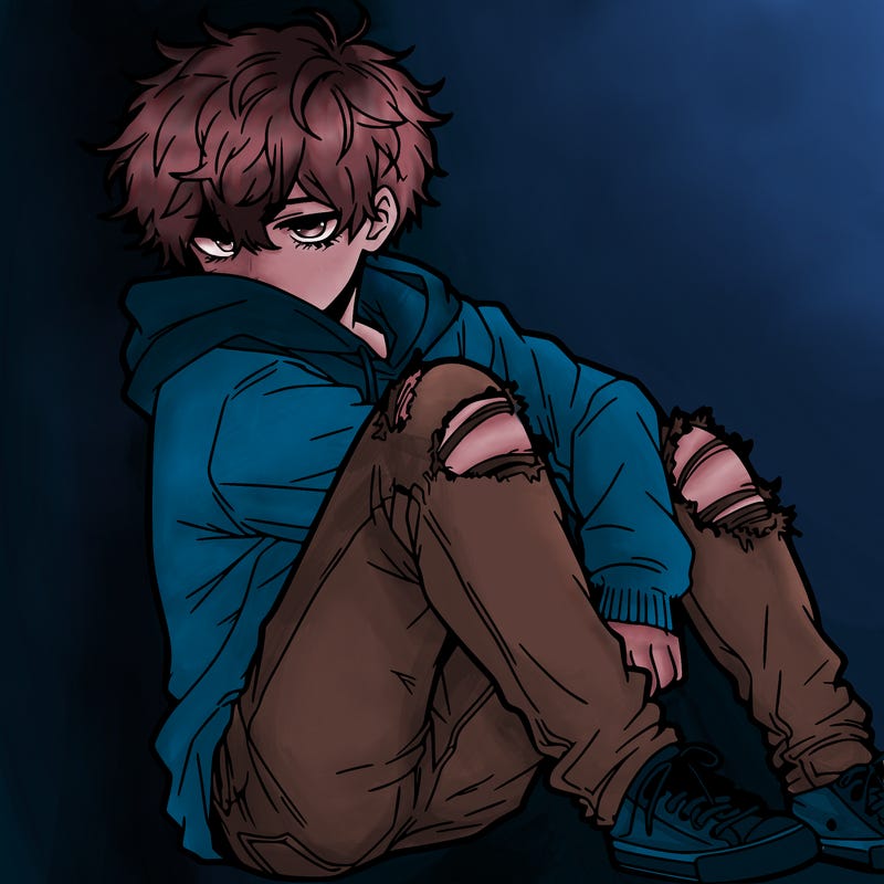 a male hoddie ripped jeans messy hair anime