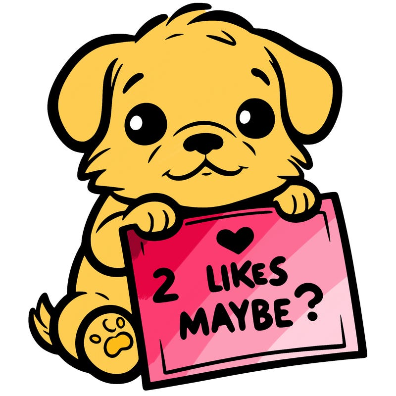 a puppy holding a sign that says 2 likes maybe?