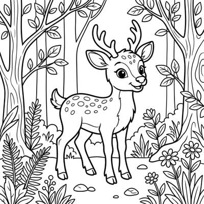 Meet this adorable reindeer calf, ready for a splash of color in its woodland home! Perfect for young artists, this page invites kids to explore nature's beauty with crayons and markers.