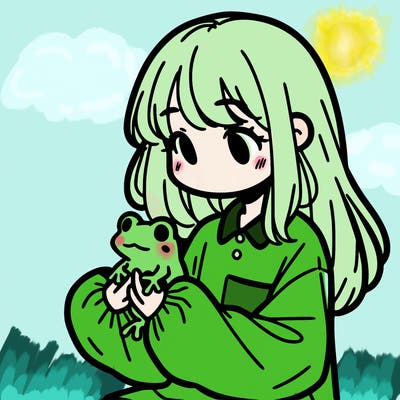 girl with long hair and a oversized shirt. and she is holding a frog