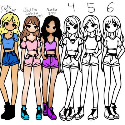 a group of girls wearing crop tops and shorts