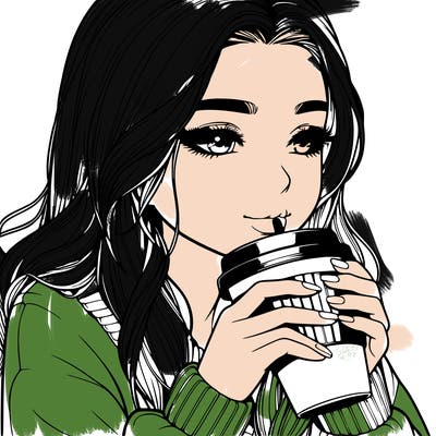 realistic girl drinking coffee