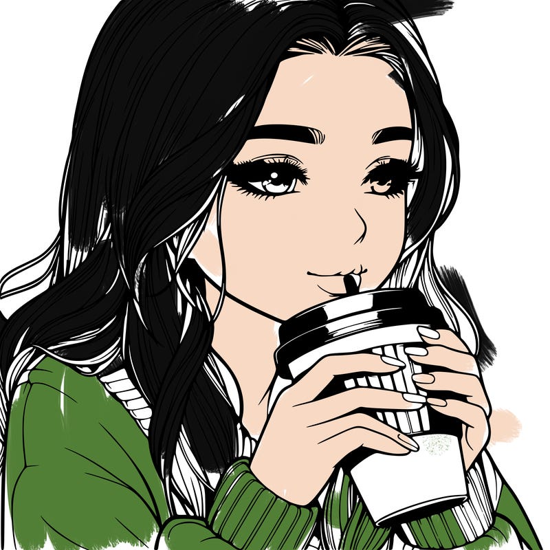 realistic girl drinking coffee