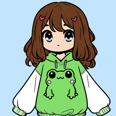 girl wearing frogging sweatshirt