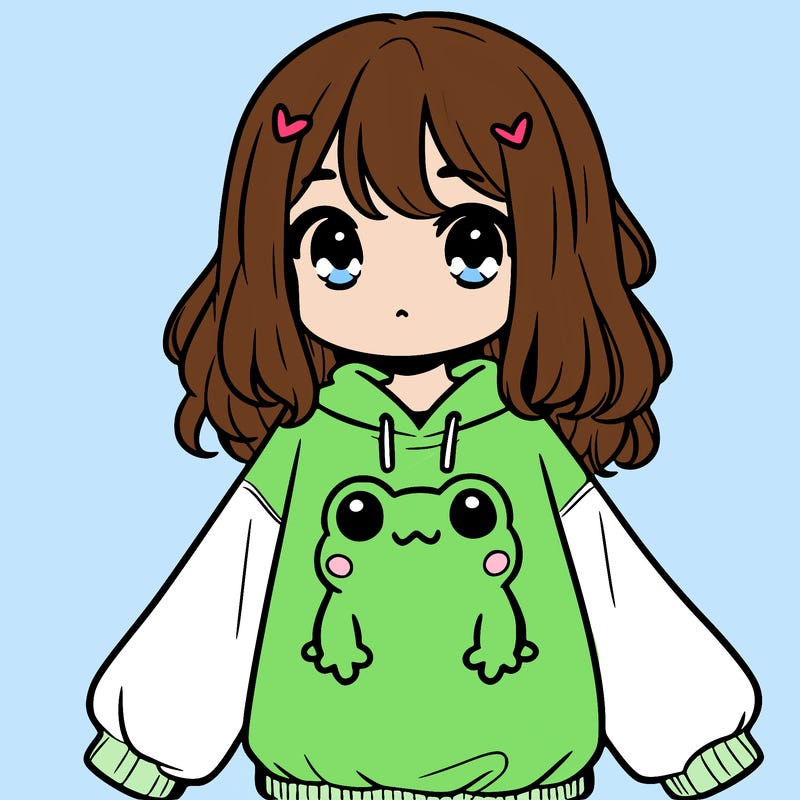 girl wearing frogging sweatshirt