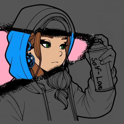 a realistic girl, spray painting