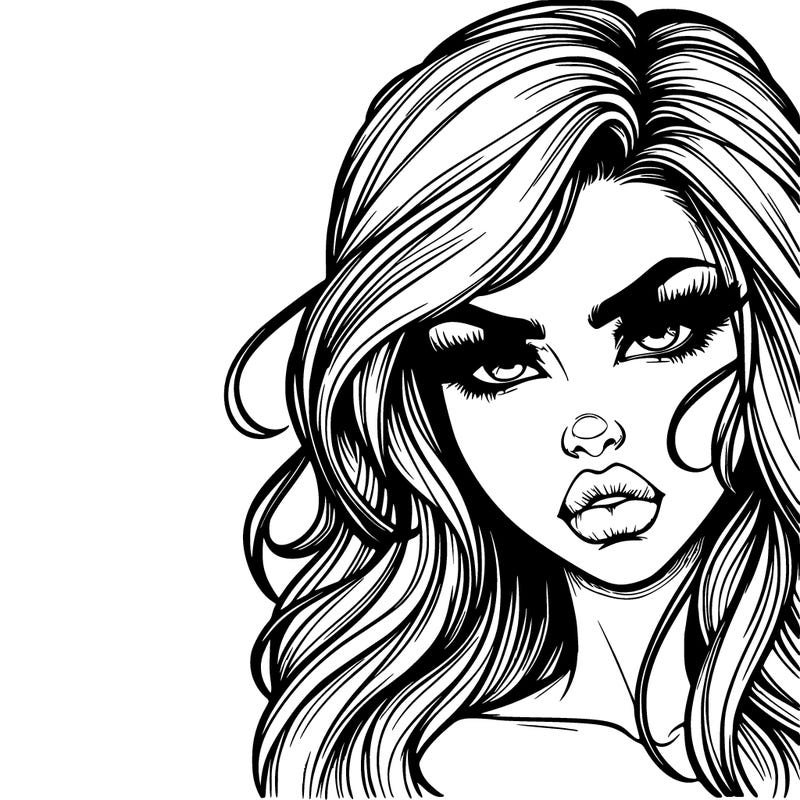 beautiful realistic scary female face hair lips eyes nose