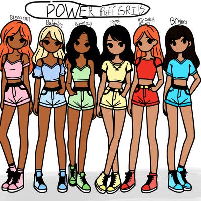 a group of girls wearing crop tops and shorts