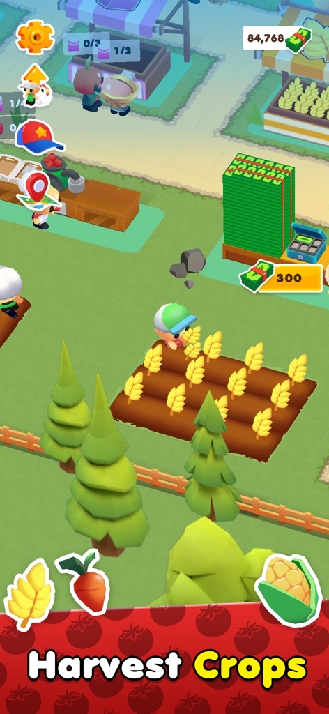 Un personnage récoltant du blé dans le jeu mobile MicroTown.io.