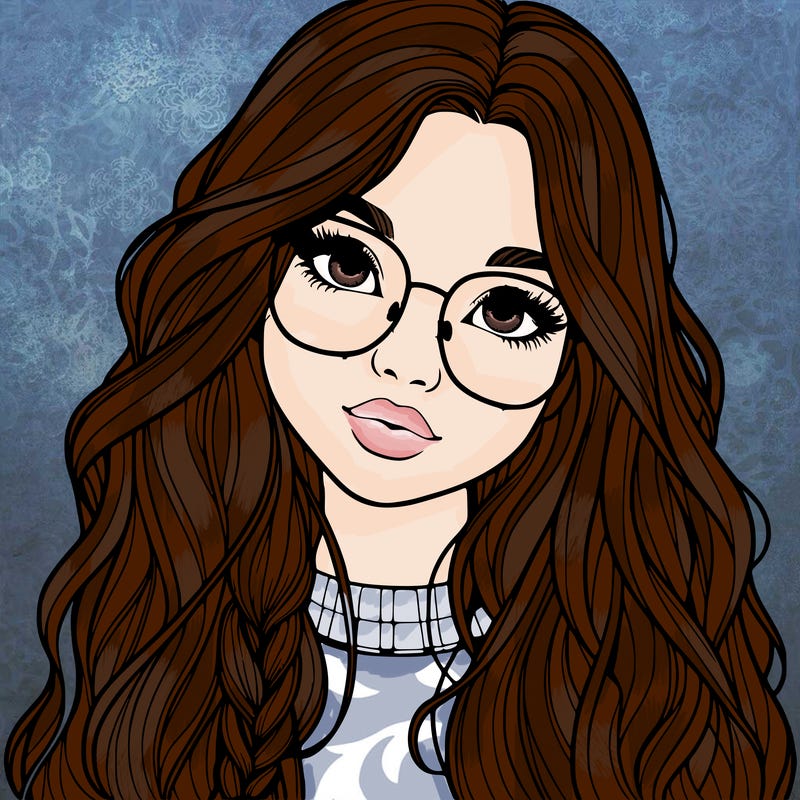 girl with long hair and freckles and glasses realistic