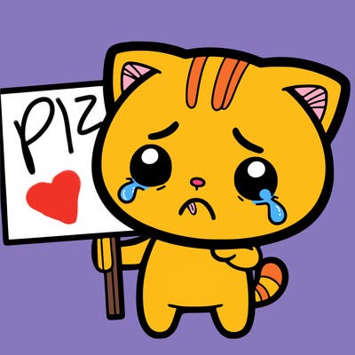 a sad cat holding a sign