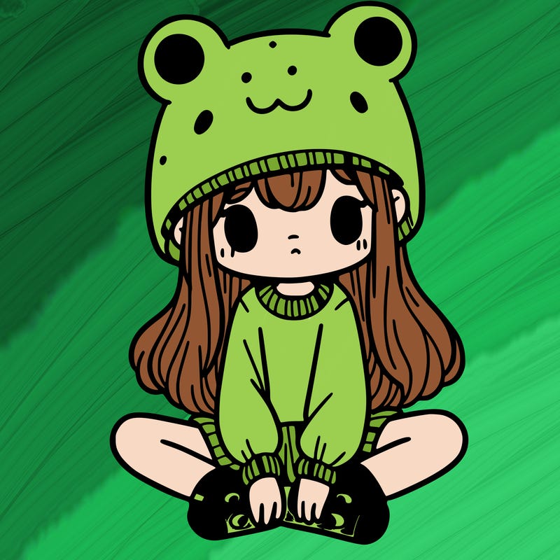 a girl wearing a frog hat and some frog socks