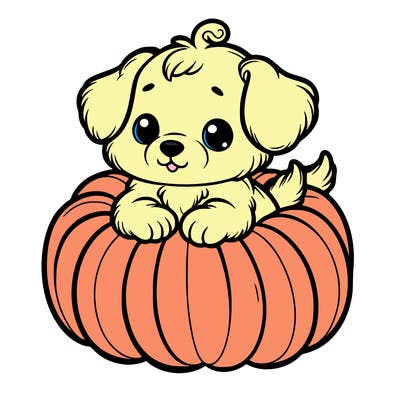 cute little puppy in a pumpkin