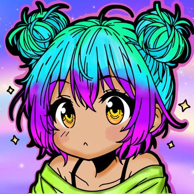 a manga girl with messy small buns