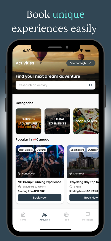 Joy Plus: Find travel friends - Joy Plus app interface displaying travel activities like outdoor adventures and cultural experiences for booking