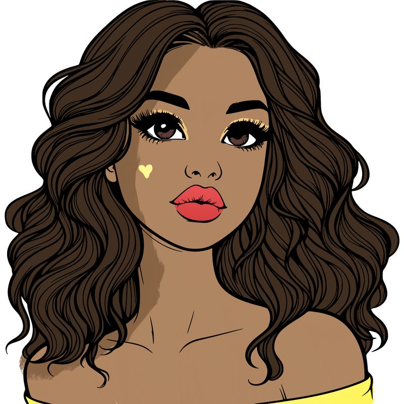 realistic girl with wavy hair and lips