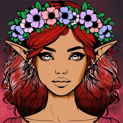 realistic female elf with flower crown