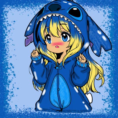 anime girl in a stitch onsie