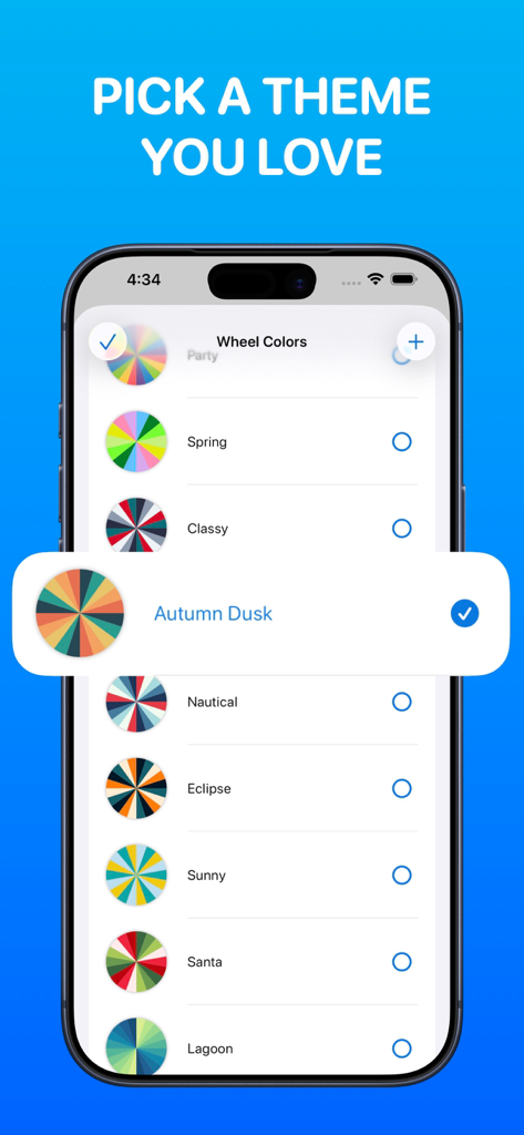 Wheel Spinner - Pick Me - Customizable color themes for the Wheel Spinner decision app