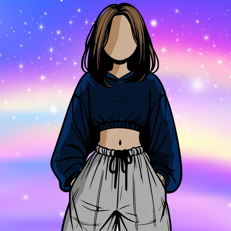 realistic girl faceless with baggy pants and a crop top