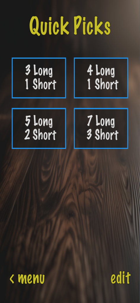 Draw-Straws - Quick Picks menu in the Draw-Straws app showing various game presets for drawing straws
